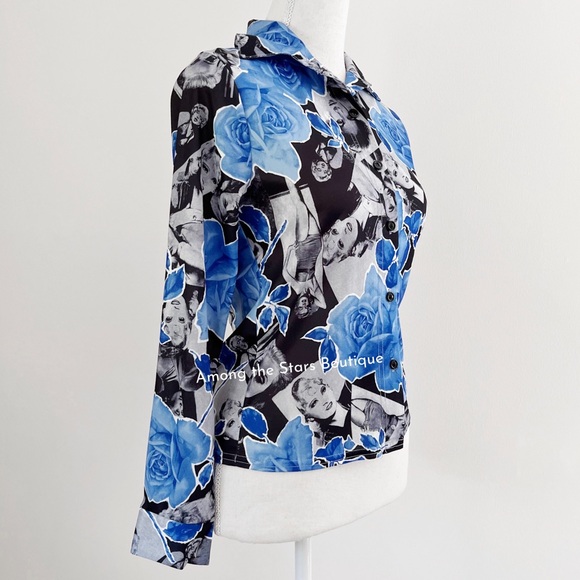 Super Rare 90s Vintage Retro Print Button Down ASO Phoebe Buffay in Friends - Picture 8 of 11